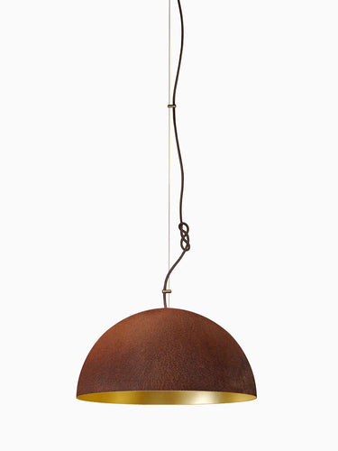 Rust and Gold pendant, studio view | The Queen by Mammalampa