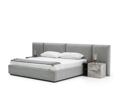 Nova Domus Maranello Grey Fabric Bed with Two Nightstands