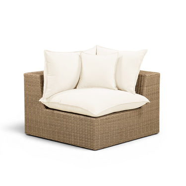 TOV Cali Performance Fabric & Wicker Outdoor Corner Chair, Cream / Brown option, image 1