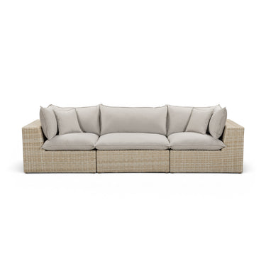 TOV Cali 120" Performance Fabric & Wicker Outdoor Sofa, Grey / Natural option, image 1
