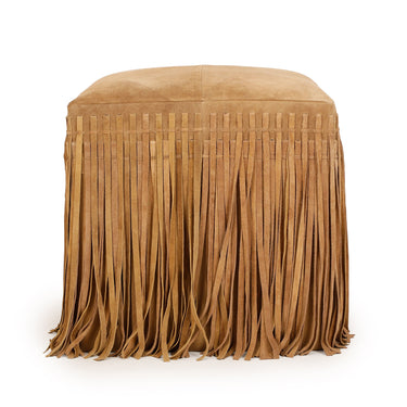 TOV Daphne Square Suede Fringe Ottoman, Saddle Brown option, image 1
