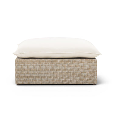 TOV Cali Performance Fabric & Wicker Outdoor Ottoman, Cream / Natural option, image 1
