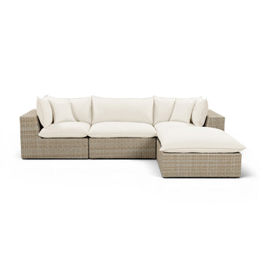 TOV Cali 4-Piece Performance Fabric & Wicker Outdoor Sectional, Cream / Natural option, image 1