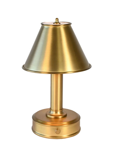 Mini Lara cordless rechargeable lamp in antique brass with tapered metal shade