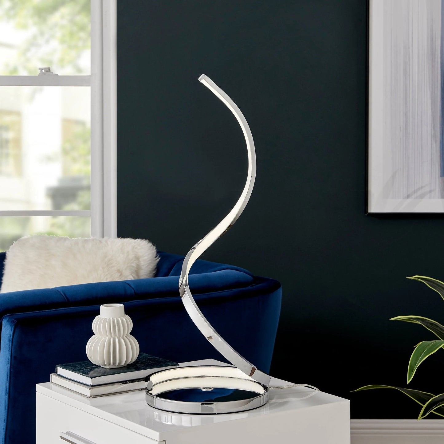 Finesse Decor Modern Spiral Integrated LED Table Lamp in Chrome 1