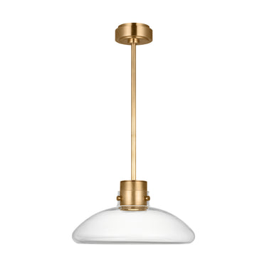 Morgan 16" mid-century modern brass LED pendant light with clear Italian glass by Visual Comfort