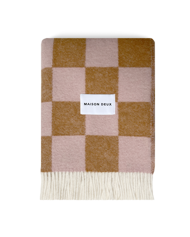 Terra Brown & Pink Checkerboard Blanket by Maison Deux, photo 1