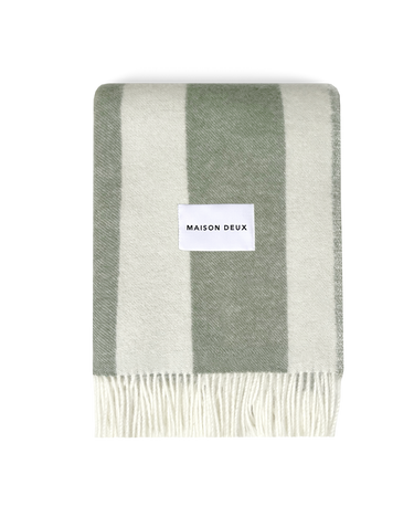 Agave (Olive Green & White) Rough Stripe Blanket by Maison Deux, photo 1