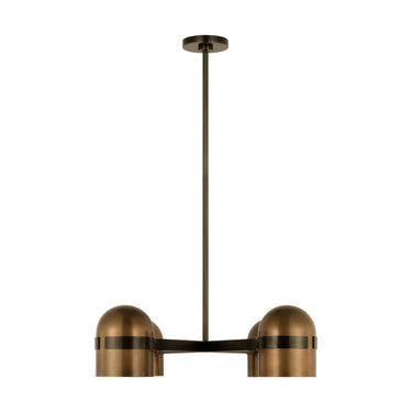 Modern 28-inch natural brass LED chandelier with crystal diffuser by Akrovo for Visual Comfort