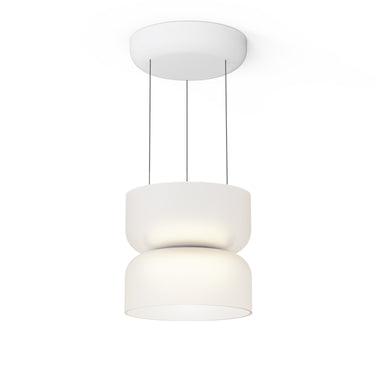 Etched White, White Totem Mini Up/Down Pendant by Pablo Designs, studio photo