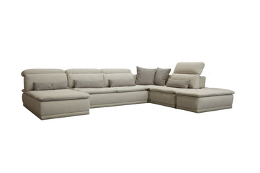 David Ferrari Panorama Italian Taupe Grey Fabric & Leather Modular Sectional Sofa