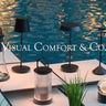 Doppia Rechargeable LED Table Lamp by Visual Comfort with warm 2700K lighting and cordless modern design for bedrooms, restaurants, and hotels
