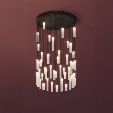Graypants Loci Ring LED chandelier with black canopy, studio view