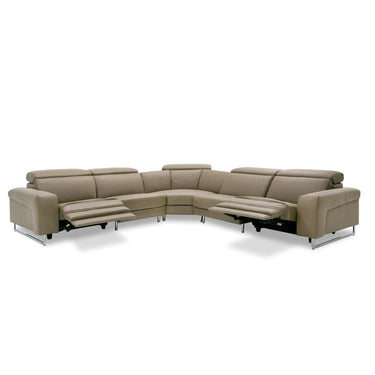 Lamod Italia Riviera Italian Taupe Leather Sectional with 2 Recliners