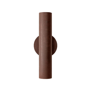 Roest sconce in Rust, studio front view, slim steel wall light by Graypants