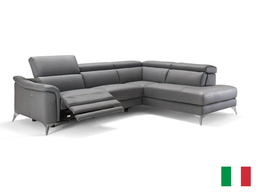 Lamod Italia Monte Carlo Italian Grey Leather RAF Sectional Sofa