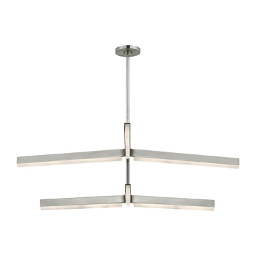 Linea 56in Two-Tier Chandelier in Antique Nickel by Visual Comfort, modern alabaster LED lighting for dining room.