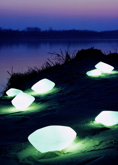 Set of three Stones LED outdoor lamps for modern patio decoration