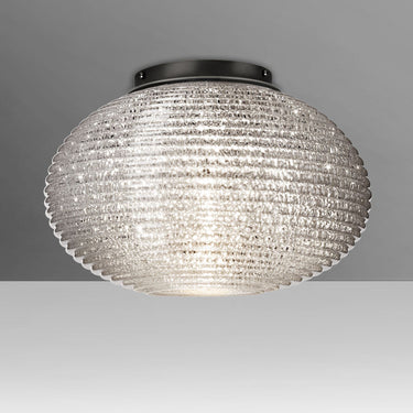 Pape 12 ridged-glass semi-flush in Glitter, black finish, straight-on | Besa Lighting – Besa photographs the Pape 10 in Black; the Pape 12 is the same design in a larger size