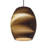 Oliv pendant by Graypants in the Natural finish, a single egg-shaped brown cardboard shade with a black cord, as used in the Oliv cluster