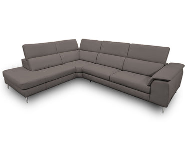 Lamod Italia Viola Italian Grey Leather Left Facing Sectional Sofa