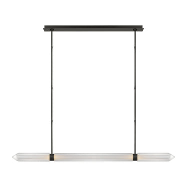 Visual Comfort Langston 61-inch linear pendant light in dark bronze finish for modern dining room ceiling