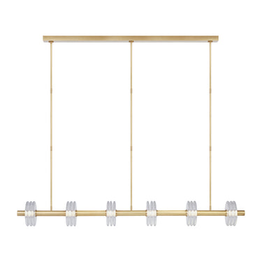 Laurel 72" X-Large Linear Chandelier by Visual Comfort with integrated LED, natural brass finish.