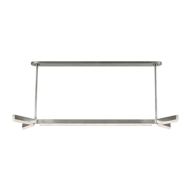 Antique Nickel Linea 55-inch LED linear chandelier by Visual Comfort with natural alabaster shades, ideal for modern dining room lighting.