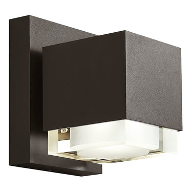 Modern bronze LED outdoor wall sconce for residential or commercial entryways