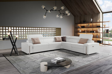 Lamod Italia Bogart Italian White Leather Sectional Bed with Recliner