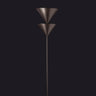 Oluce Pascal floor lamp with two stacked bronze cones on a dark studio background