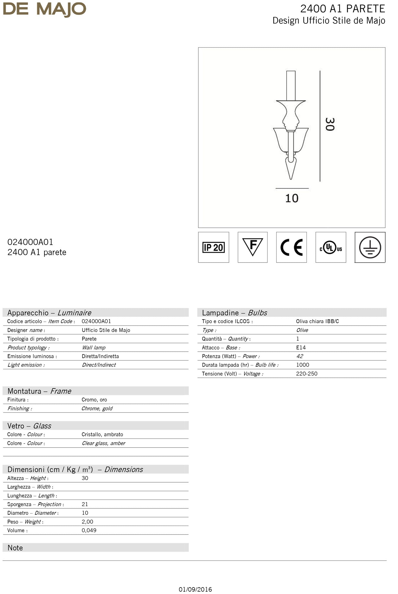 De Majo 2400 Wall Light