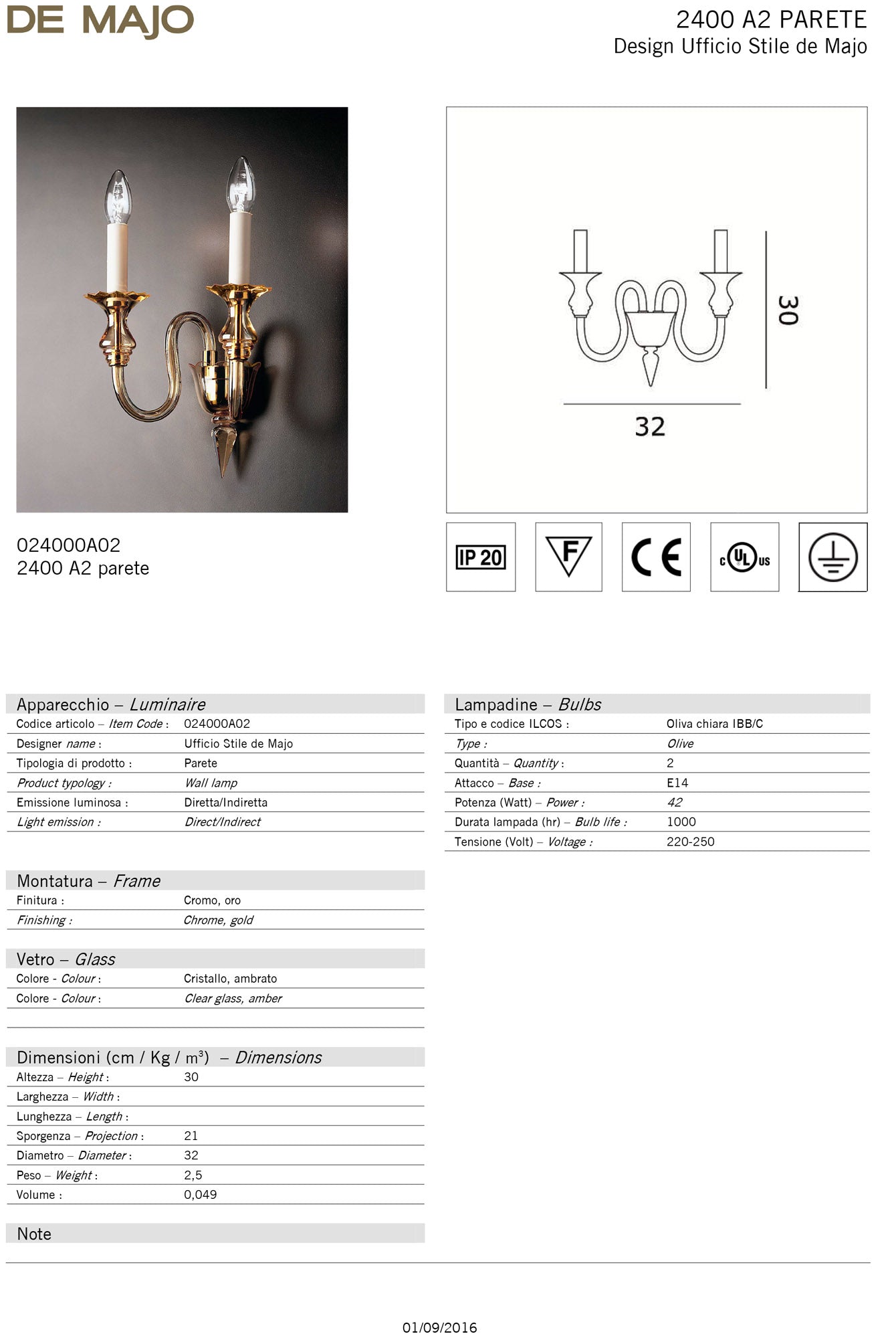 De Majo 2400 Wall Light