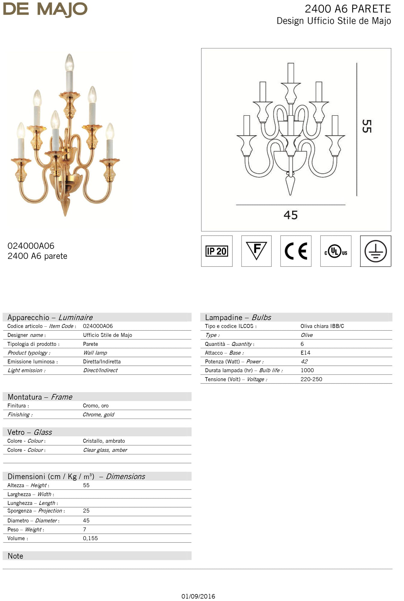 De Majo 2400 Wall Light