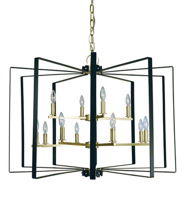 Framburg Camille 12 - Light Satin Brass with Matte Black Accents Foyer Chandelier 3058 SB/MBLACK