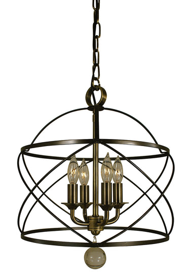 Framburg Nantucket 4 - Light Mahogany Bronze and Antique Brass Mini Chandelier 4414 MB/AB
