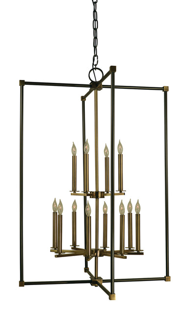 Framburg Lexington 12 - Light Mahogany Bronze with Antique Brass Foyer Chandelier 4610 MB/AB