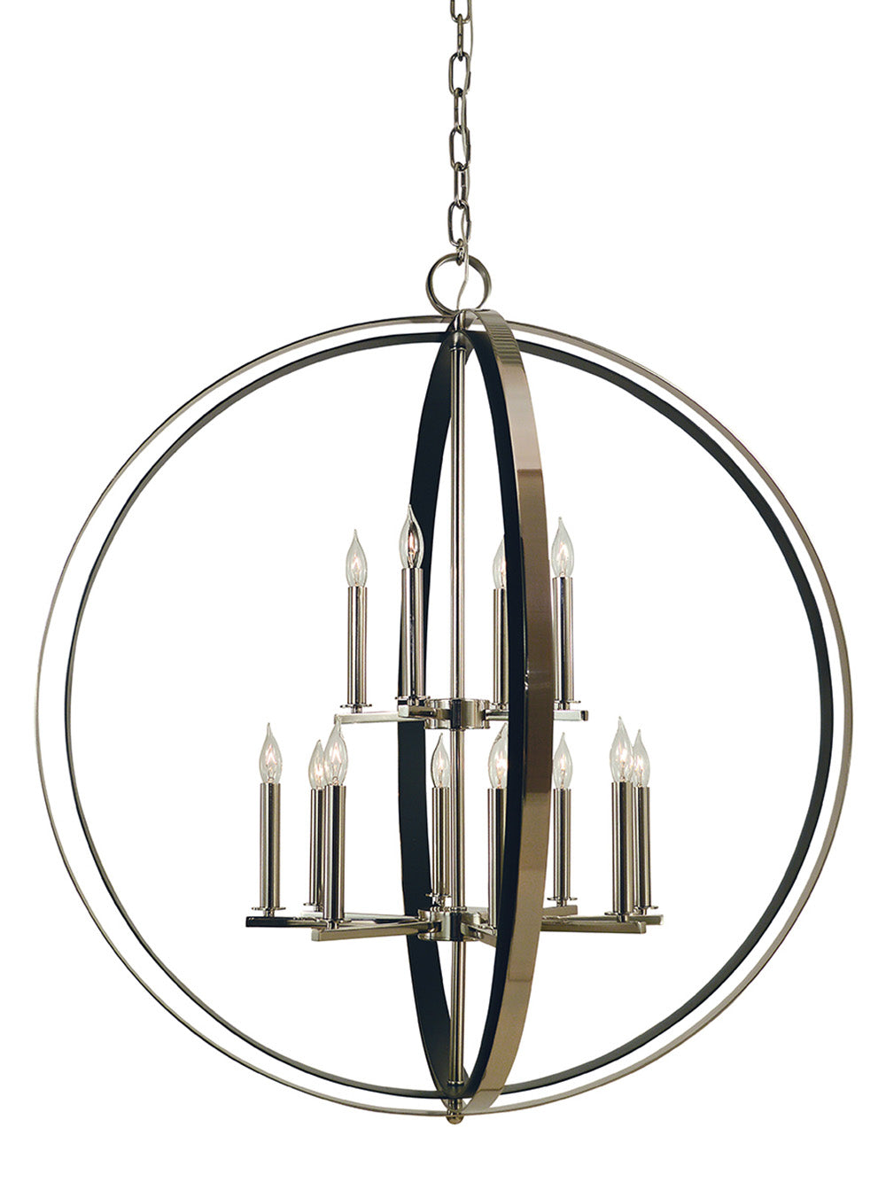 Framburg 12-Light Brushed Brass Matte Black Constellation Dining Chandelier