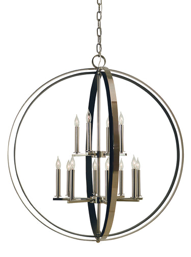 Framburg Constellation 12 - Light Brushed Brass with Matte Black Foyer Chandelier 4658 BR/MBLACK