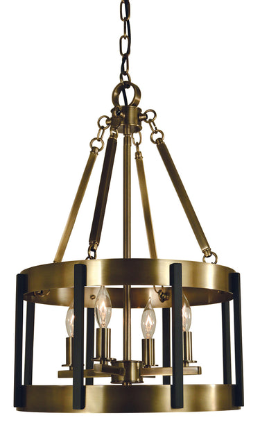 Framburg Pantheon 4 - Light Antique Brass with Matte Black Mini Chandelier 4664 AB/MBLACK