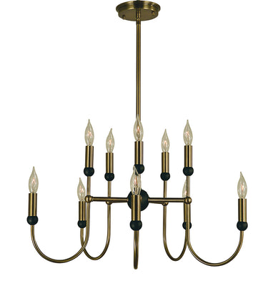 Framburg Nicole 10 - Light Antique Brass with Matte Black Dining Chandelier 4795 AB/MBLACK