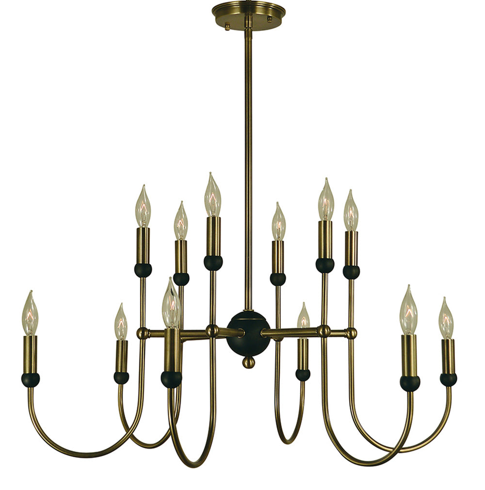 Framburg 12-Light Antique Brass Matte Black Nicole Chandelier