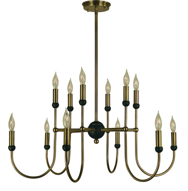 Framburg Nicole 12 - Light Antique Brass with Matte Black Dining Chandelier 4798 AB/MBLACK