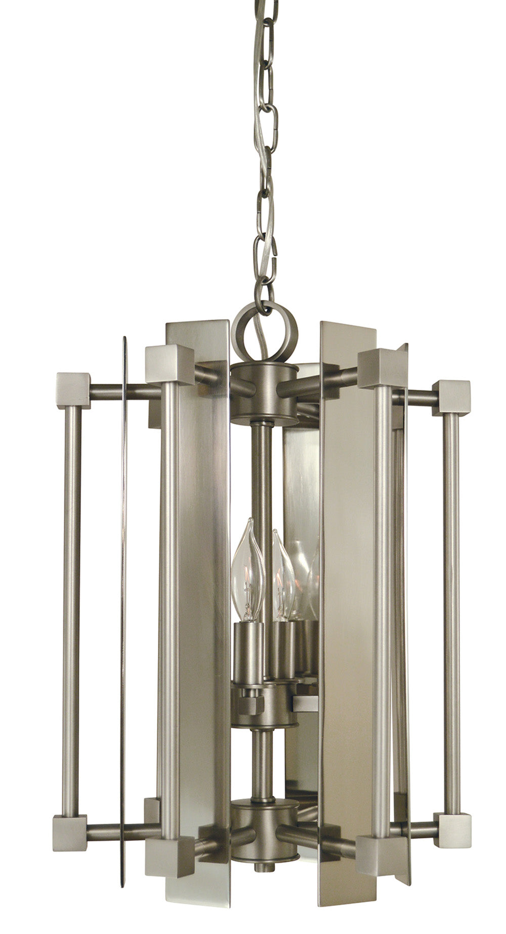 Framburg 4-Light Satin Pewter Polished Nickel Louvre Chandelier
