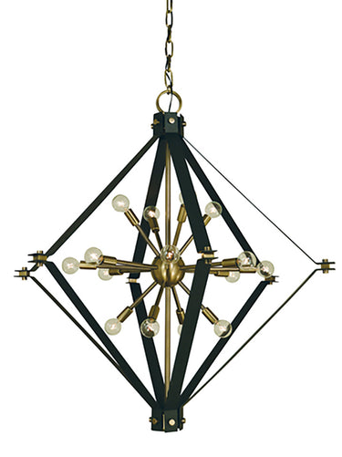 Framburg Axis 16 - Light Antique Brass with Matte Black Foyer Chandelier 4820 AB/MBLACK