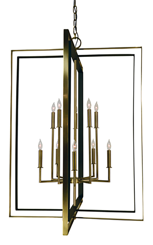 Framburg Symmetry 10 - Light Antique Brass with Matte Black Foyer Chandelier 4868 AB/MBLACK