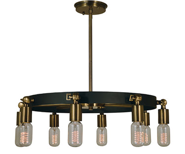 Framburg Felix 8 - Light Antique Brass with Matte Black Dining Chandelier 4889 AB/MBLACK