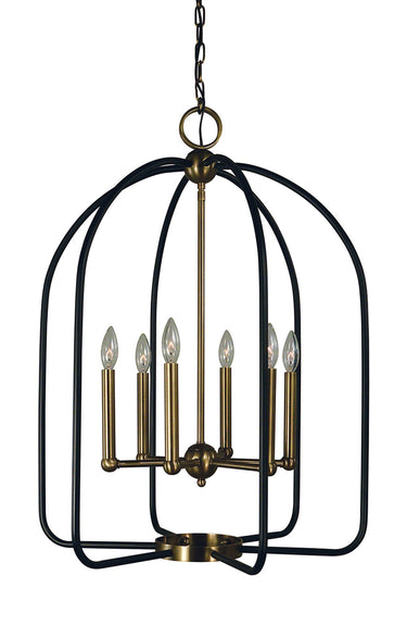 Framburg Boulevard 6 - Light Antique Brass with Matte Black Accents Chandelier 4936 AB/MBLACK