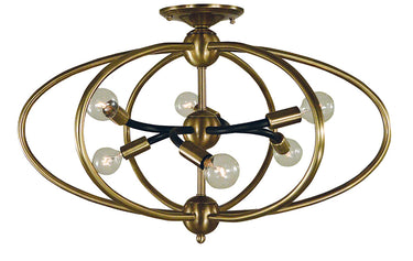 Framburg Orbit 6 - Light Antique Brass with Matte Black Accents Flush Mount 4947 AB/MBLACK