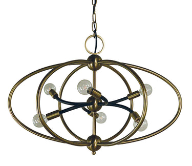Framburg Orbit 6 - Light Antique Brass with Matte Black Accents Chandelier 4948 AB/MBLACK